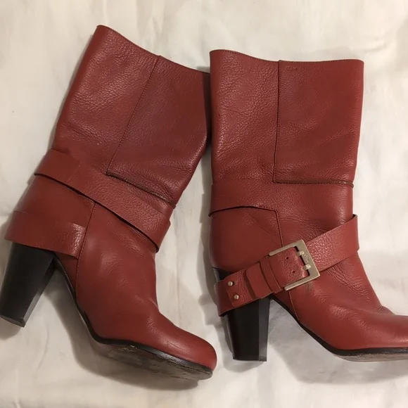 Chloe Leather Buckle Boots sz 8-8.5 Eu Size 38.5 Burnished Rust Moto Style - Picture 2 of 8